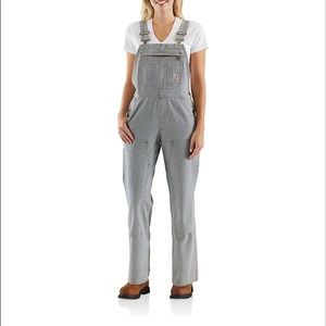 WOMEN'S RUGGED FLEX® RELAXED FIT DENIM RAILROAD STRIPE BIB OVERALL